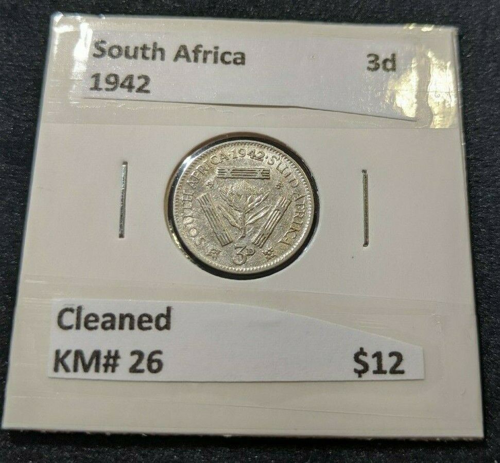 South Africa 1942 3d Threepence KM# 26 Cleaned #020  #11B