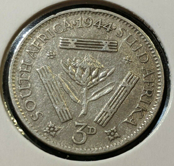 South Africa 1944 3d Threepence KM# 26 Cleaned  #010 #11A