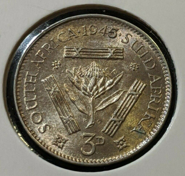 South Africa 1945 3d Threepence KM# 26 Cleaned #015  #11A