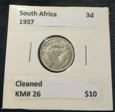 South Africa 1937 3d Threepence KM# 26 Cleaned #14  #11B