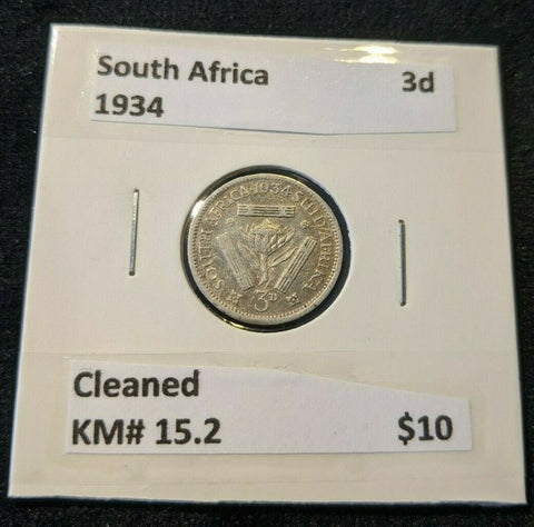 South Africa 1934 3d Threepence KM# 15.2 Cleaned #021  #11B