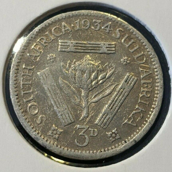 South Africa 1934 3d Threepence KM# 15.2 Cleaned #021  #11B