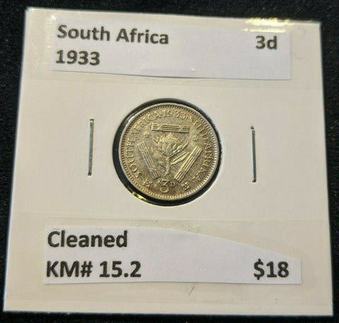 South Africa 1933 3d Threepence KM# 15.2 Cleaned #017  #11B