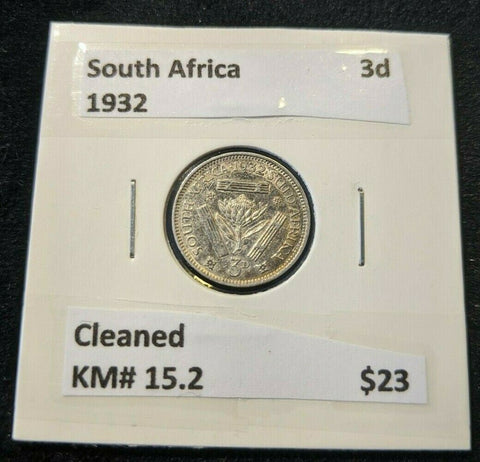 South Africa 1932 3d Threepence KM# 15.2 Cleaned #016  #11B