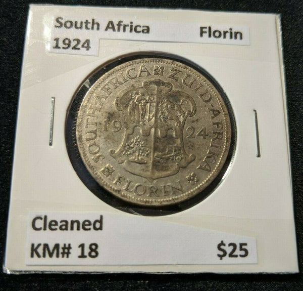 South Africa 1924 Florin 2/- KM# 18 Cleaned