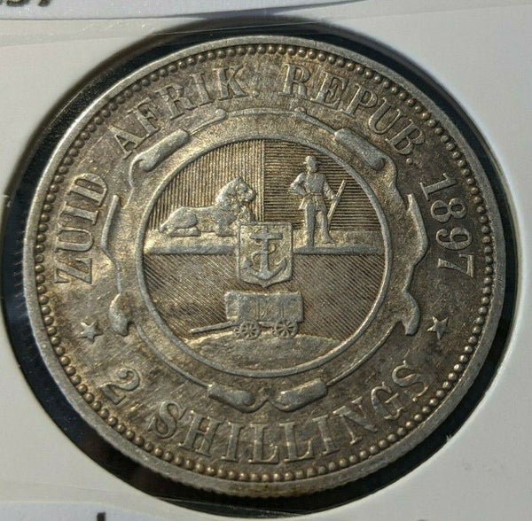 South Africa 1897 2 Shillings 2/- KM# 6 Cleaned
