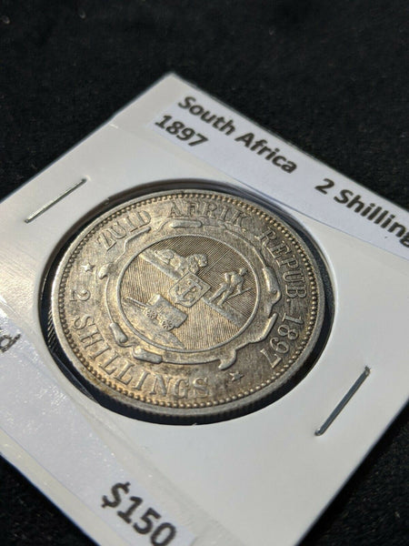 South Africa 1897 2 Shillings 2/- KM# 6 Cleaned