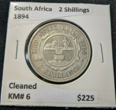 South Africa 1894 2 Shillings 2/- KM# 6 Cleaned