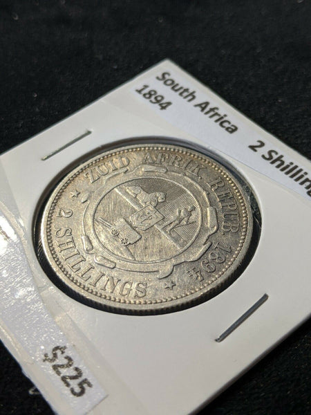 South Africa 1894 2 Shillings 2/- KM# 6 Cleaned