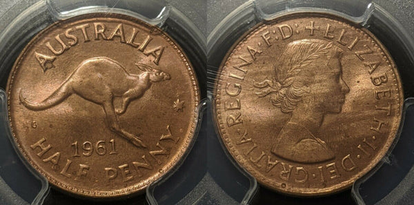 1961 (P) Australia Half Penny 1/2d PCGS MS65 RD Gem UNC #1408