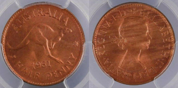 1961 (P) Australia Half Penny 1/2d PCGS MS65 RD Gem UNC #1408