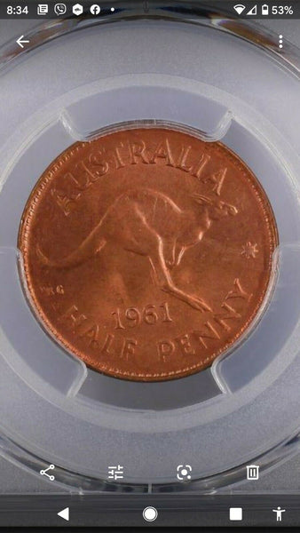 1961 (P) Australia Half Penny 1/2d PCGS MS65 RD Gem UNC #1408