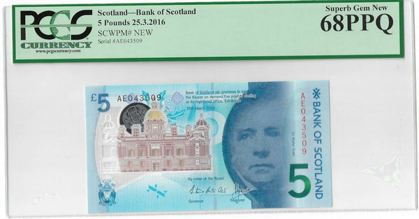 Bank of Scotland 2016 5 Pound consecutive trio P130 PCGS 69PPQ-68PPQ #1436