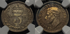 Great Britain 1951 3d Threepence Maundy NGC MS60 Unc scratch on reverse #1461