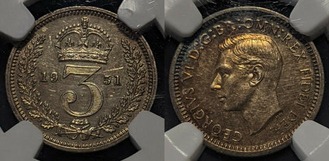 Great Britain 1951 3d Threepence Maundy NGC MS60 Unc scratch on reverse #1461