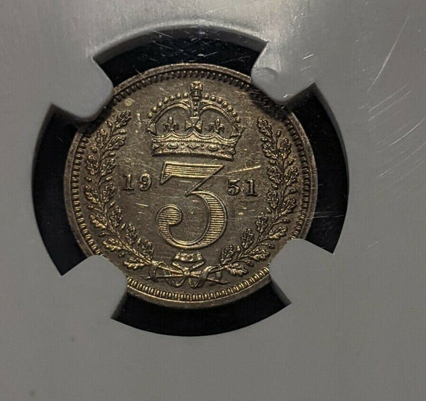 Great Britain 1951 3d Threepence Maundy NGC MS60 Unc scratch on reverse #1461