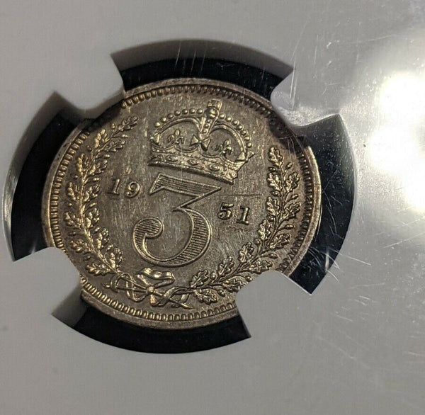 Great Britain 1951 3d Threepence Maundy NGC MS60 Unc scratch on reverse #1461
