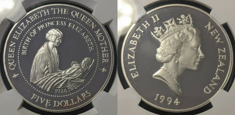 New Zealand 1994 $5 Five Dollar Birth of QEII KM# 91 NGC PR69 ULTRA CAMEO FDC