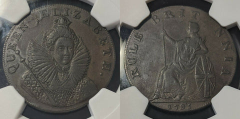 Great Britain 1795 Tk 1/2D Half Penny Elizabeth Sussex DH-17b NGC XF45 BN #1455