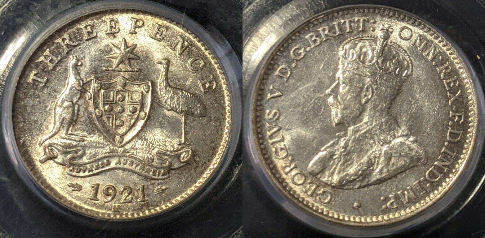 1921-M Threepence 3d Australia PCGS MS63 Choice UNC #1433