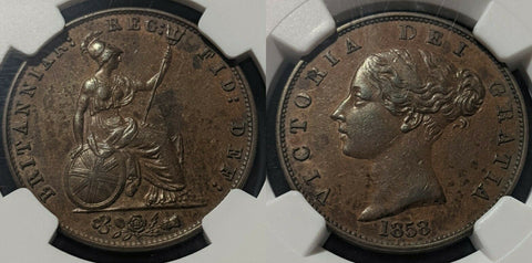 Great Britain 1858/7 Half Penny 1/2D NGC AU55BN  aUNC KM# 726 Sp# 3949 #1466
