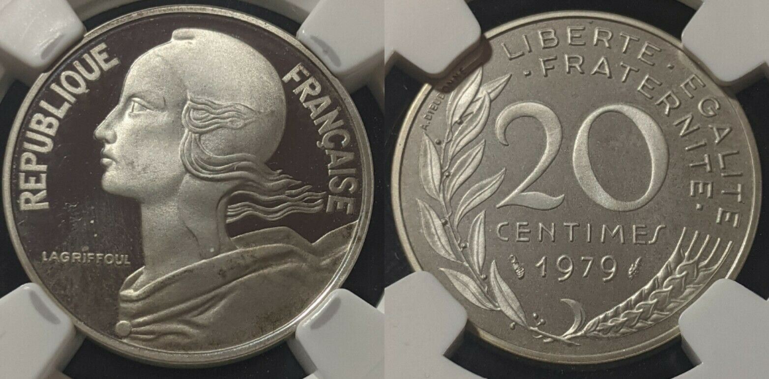 France 1979 20 Centimes KM# P632 Proof Silver Piedfort NGC PF66 UC - 600 Minted