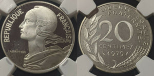 France 1979 20 Centimes KM# P632 Proof Silver Piedfort NGC PF66 UC - 600 Minted