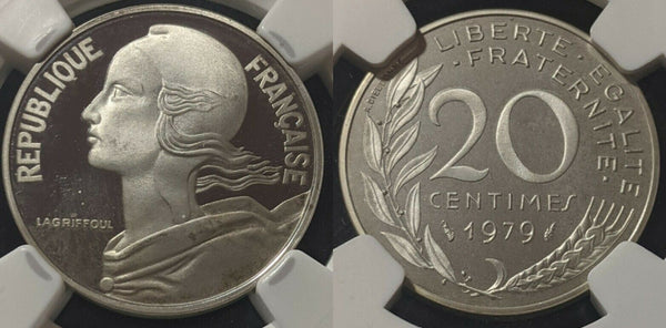 France 1979 20 Centimes KM# P632 Proof Silver Piedfort NGC PF66 UC - 600 Minted