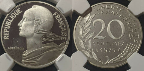 France 1979 20 Centimes KM# P632 Proof Silver Piedfort NGC PF66 UC - 600 Minted