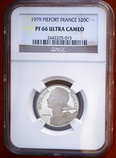 France 1979 20 Centimes KM# P632 Proof Silver Piedfort NGC PF66 UC - 600 Minted