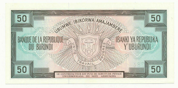 Burundi 50 Francs 1988 P. 28 /28c RARE Date UNC Note Africa