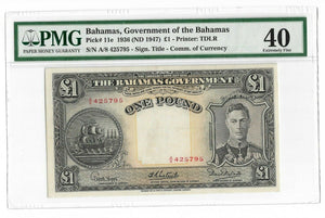 1947 Bahamas Pound ND PMG 40 P. 11e EF   Rare #1479