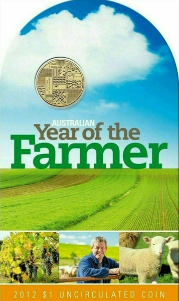 2012 $1 UNC AUSTRALIAN YEAR OF THE FARMER COIN ON CARD