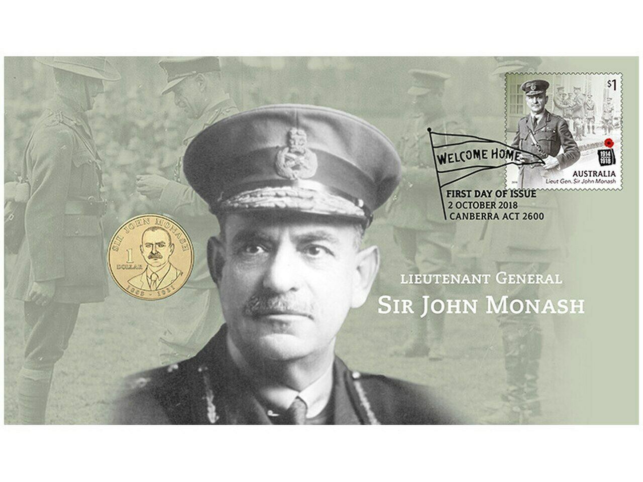 2018 - Sir John Monash - Stamp and Coin cover PNC