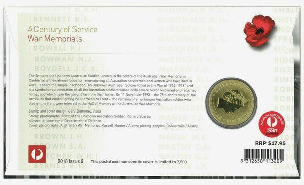 PNC Australia 2018 War Memorials A Centenary of Service Perth Mint $1 Coin