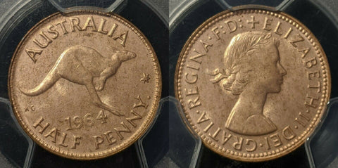 1964 Y. (p) Half Penny 1/2d Australia MS64RD  PCGS GEM UNC #1496