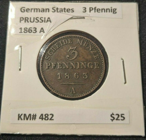 Germany States PRUSSIA 1863 A 3 Pfennig KM# 482  #224  7B