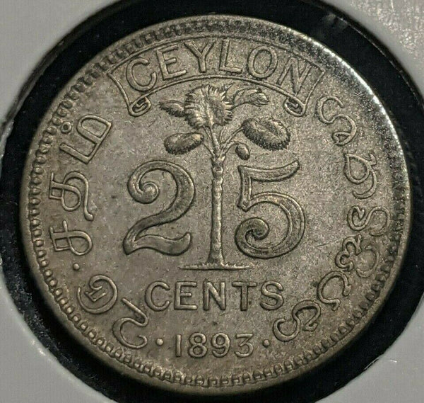 Ceylon 1893 25 Cents KM# 95 #156