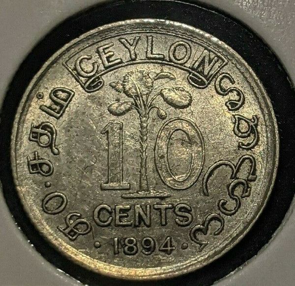 Ceylon 1894 10 Cents KM# 94 Cleaned  #200