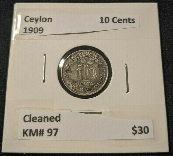 Ceylon 1909 10 Cents KM# 97 Cleaned  #288