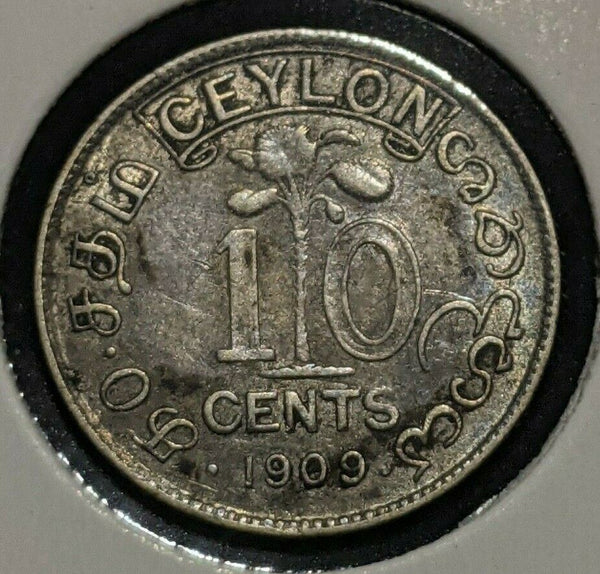 Ceylon 1909 10 Cents KM# 97 Cleaned  #288