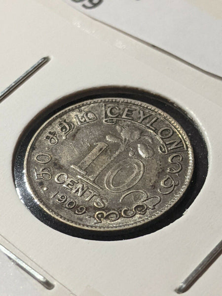 Ceylon 1909 10 Cents KM# 97 Cleaned  #288