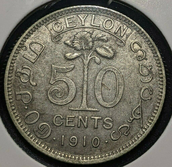 Ceylon 1910 50 Cents KM# 99 Cleaned  #209