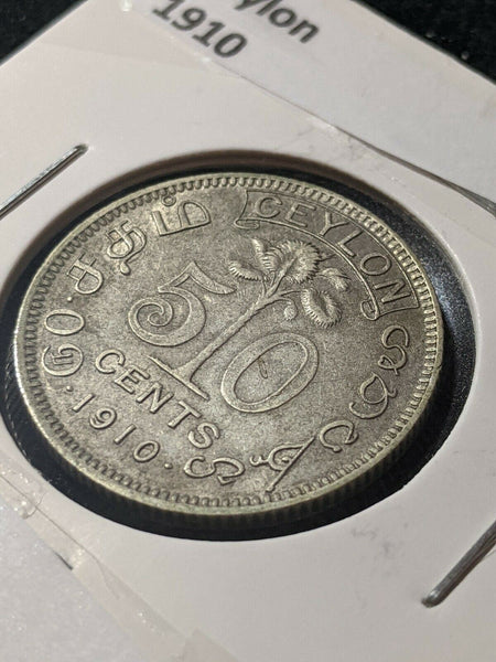 Ceylon 1910 50 Cents KM# 99 Cleaned  #209