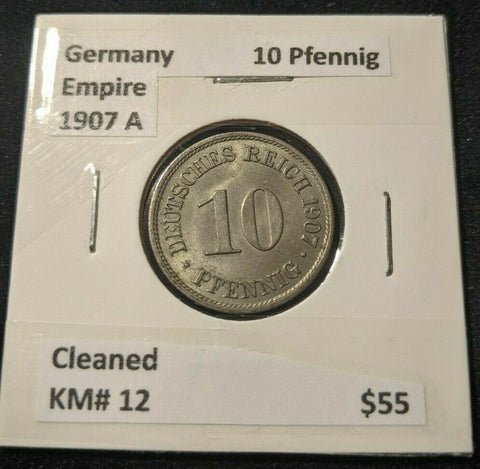 Germany Empire 1907 A 10 Pfennig KM# 12 Cleaned  #177   8C