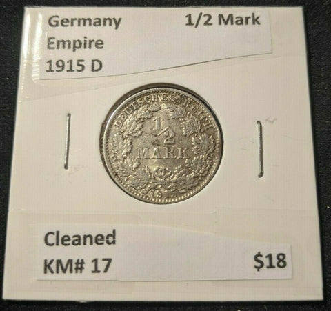 Germany Empire 1915 A 1/2 Mark Cleaned KM# 17  #003  8B