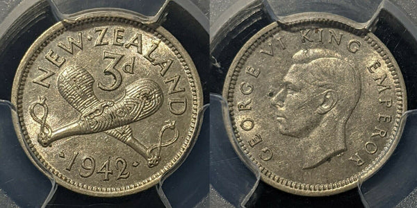 New Zealand 1942 Threepence 3d PCGS AU58 aUNC #1499