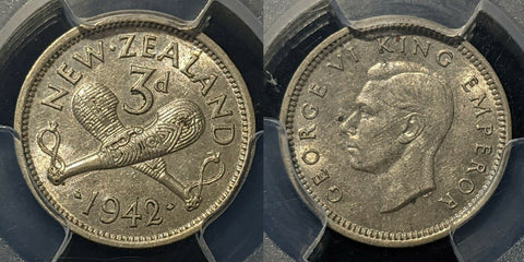 New Zealand 1942 Threepence 3d PCGS AU58 aUNC #1499