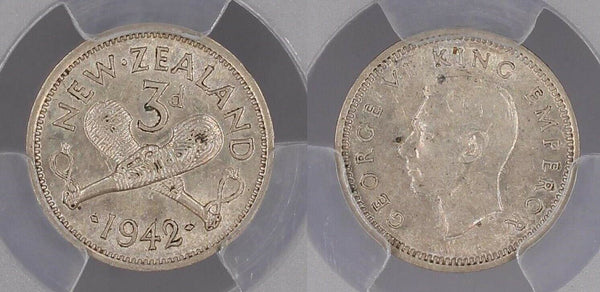 New Zealand 1942 Threepence 3d PCGS AU58 aUNC #1499