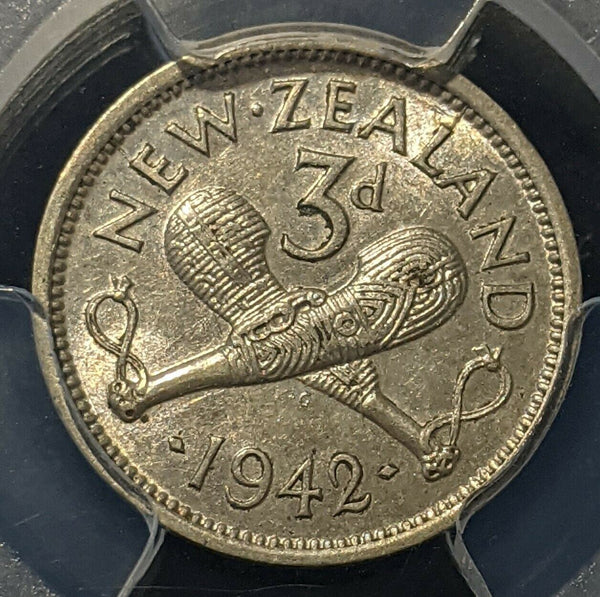 New Zealand 1942 Threepence 3d PCGS AU58 aUNC #1499